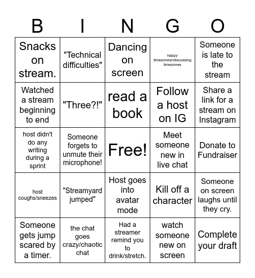 Storytellers' Hearth Weekend Relay June 24 Bingo Card