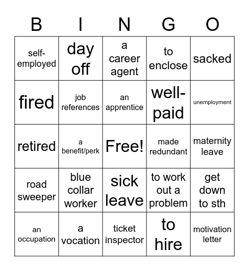 Job Bingo Card