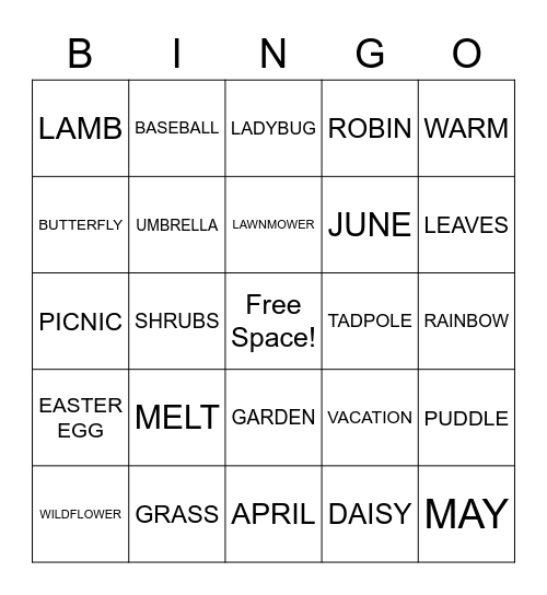 Spring "BINGO!" Bingo Card