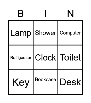 Items Bingo Card