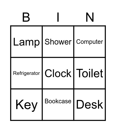 Items Bingo Card