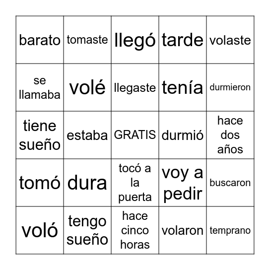 Lección 6.5 Bingo Card
