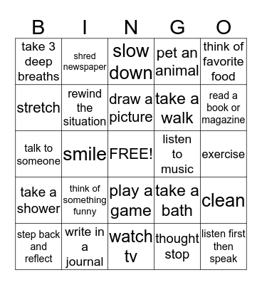 COPING SKILLS Bingo Card