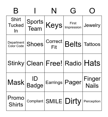 Uniform Compliance Bingo Card