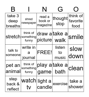 COPING SKILLS Bingo Card