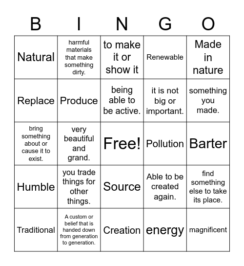 Vocabulary Bingo Unit 5 Week 5 Bingo Card