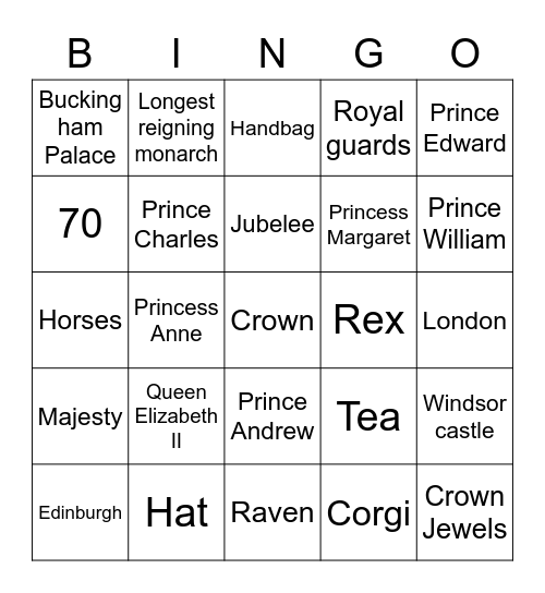 Queen Elizabeth  II Bingo Card