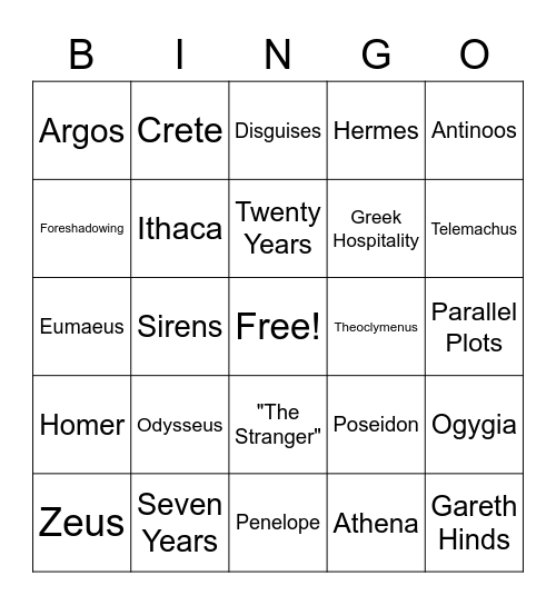 The Odyssey Bingo Card