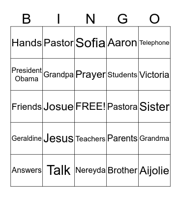 Prayer Bingo Card