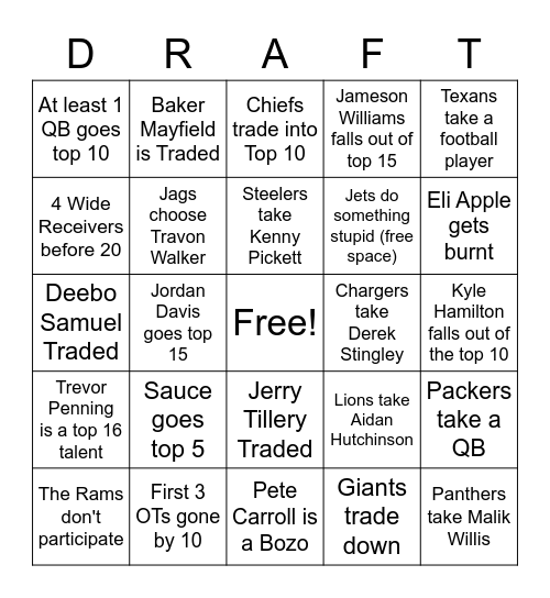 Draft Bingo Card