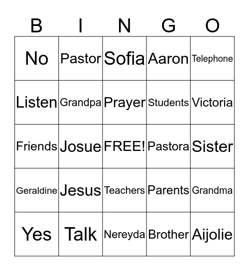 Prayer Bingo Card