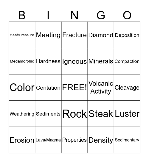 Rock Cycle                                            Bingo Card