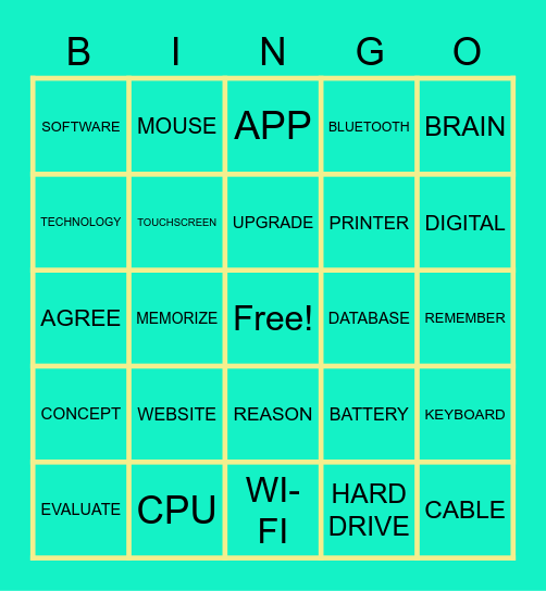 Unit 7: Technology Bingo Card