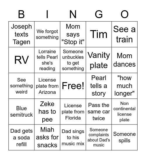 Hatch Car Bingo Card