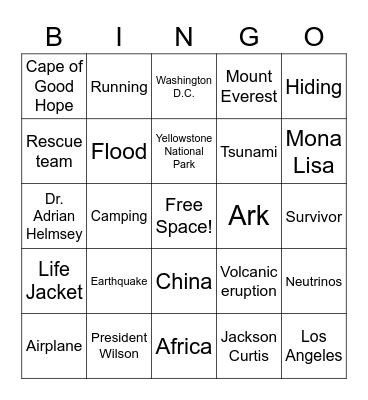 "2012" Movie Bingo Card