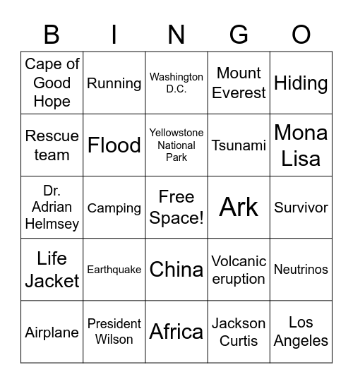 "2012" Movie Bingo Card