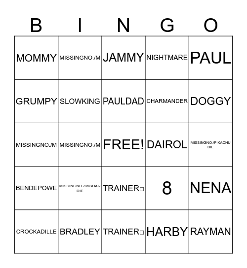 Pokemon Fight!!!!!!!!!!!!! Bingo Card