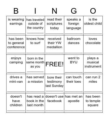 Getting to Know You Bingo Card