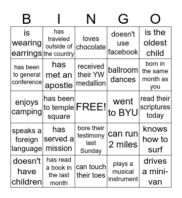 Getting to Know You Bingo Card