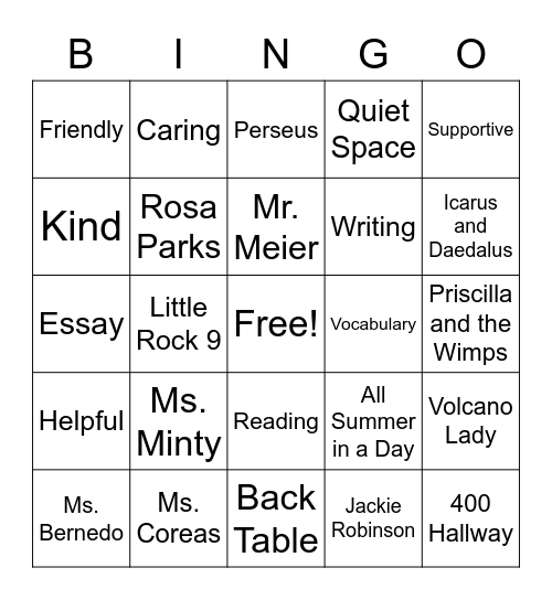 Goodbye Ms. Minty! Bingo Card