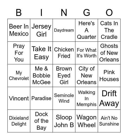 Name This Song Live With Paul Bingo Card