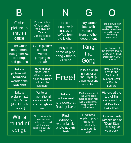 Builders Capital End of Month Bingo Card