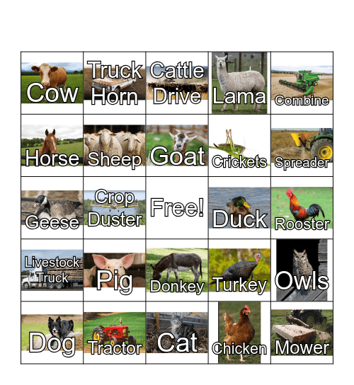 Sounds On A Farm Bingo Card