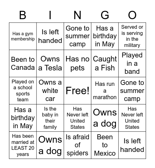 Untitled Bingo Card
