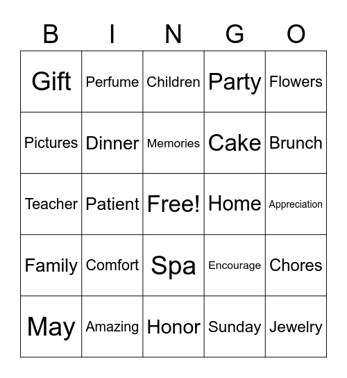 Mother's Day Bingo Card