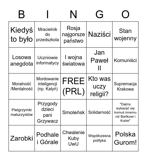 Grzywacz Bingo v1 Bingo Card