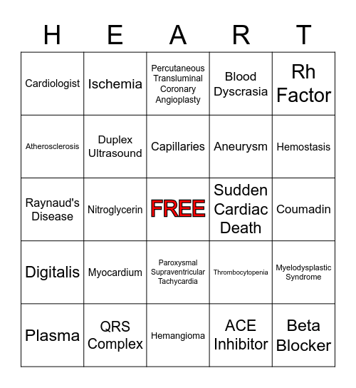 Cardiovascular System Vocab Bingo Card