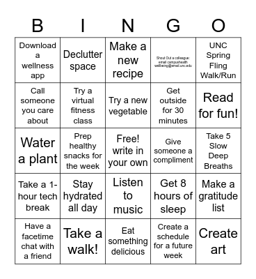 Wellness BINGO! Bingo Card