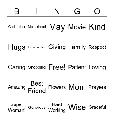 Mother's Day Bingo Card