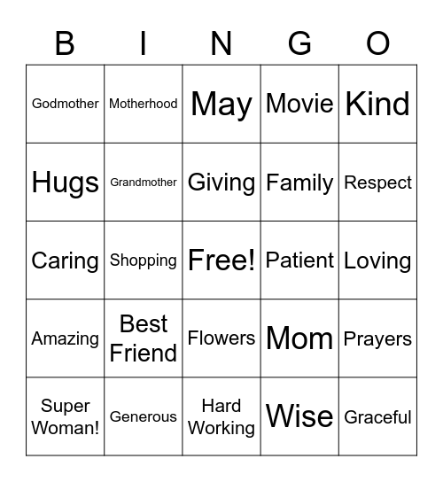 Mother's Day Bingo Card