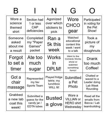 Lab Week 2022! Bingo Card