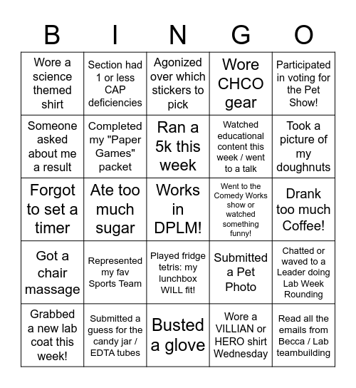 Lab Week 2022! Bingo Card