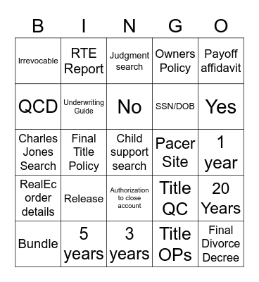 Title Curative Bingo Card