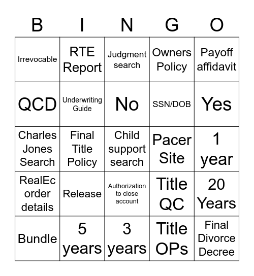 Title Curative Bingo Card
