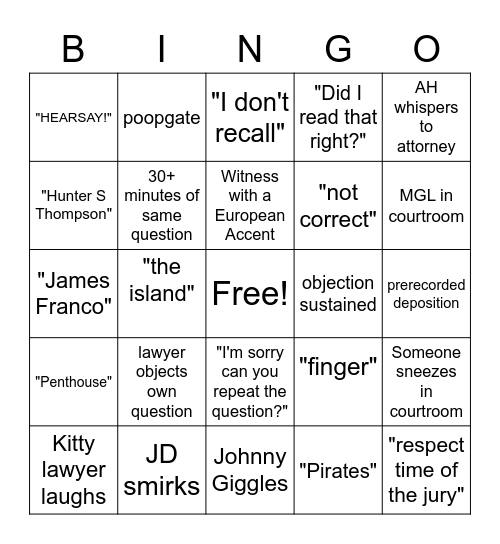 JD Trial Bingo Card