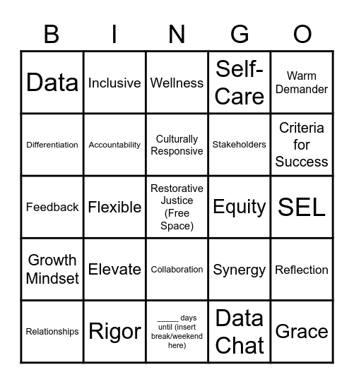 Staff Meeting Bingo Card