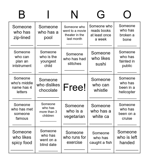 Get To Know Your Team Members Bingo Card