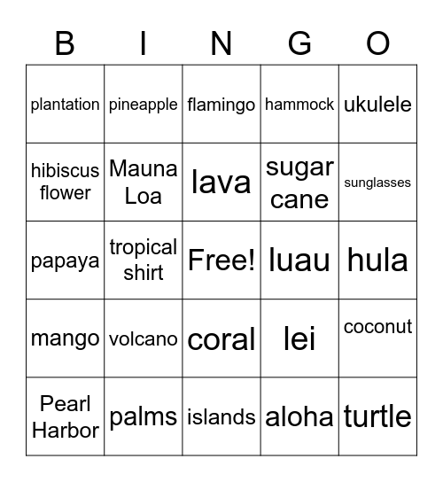 Tropical Luau Bingo Card