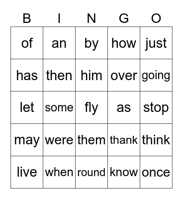 First Grade Sight Words 1 Bingo Card