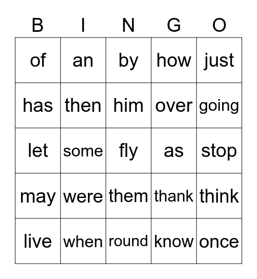 First Grade Sight Words 1 Bingo Card
