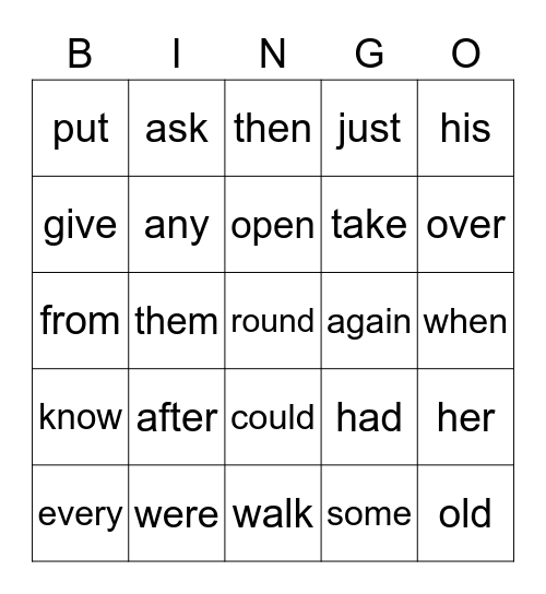 First Grade Sight Words 2 Bingo Card