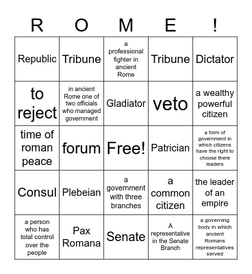 Ancient Rome Bingo Card