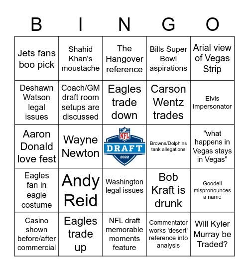 Draft Day Bingo Card