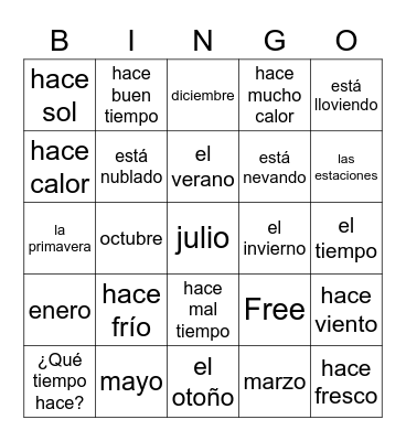 El tiempo Bingo Card