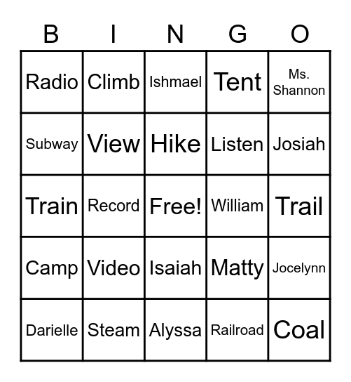 Spelling Bingo Card