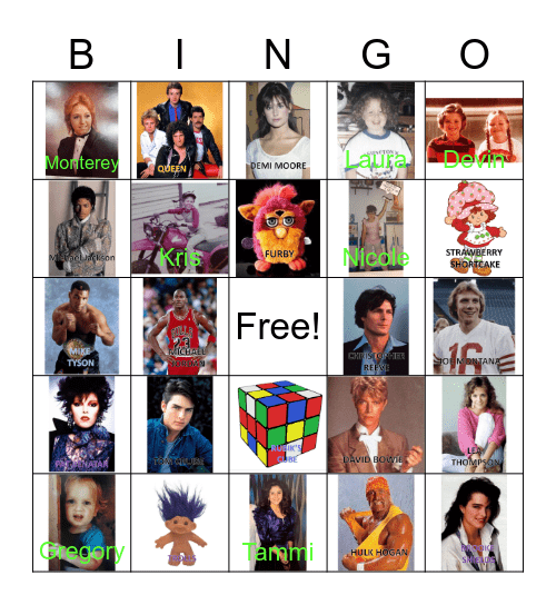 80's Guess Who Bingo Card